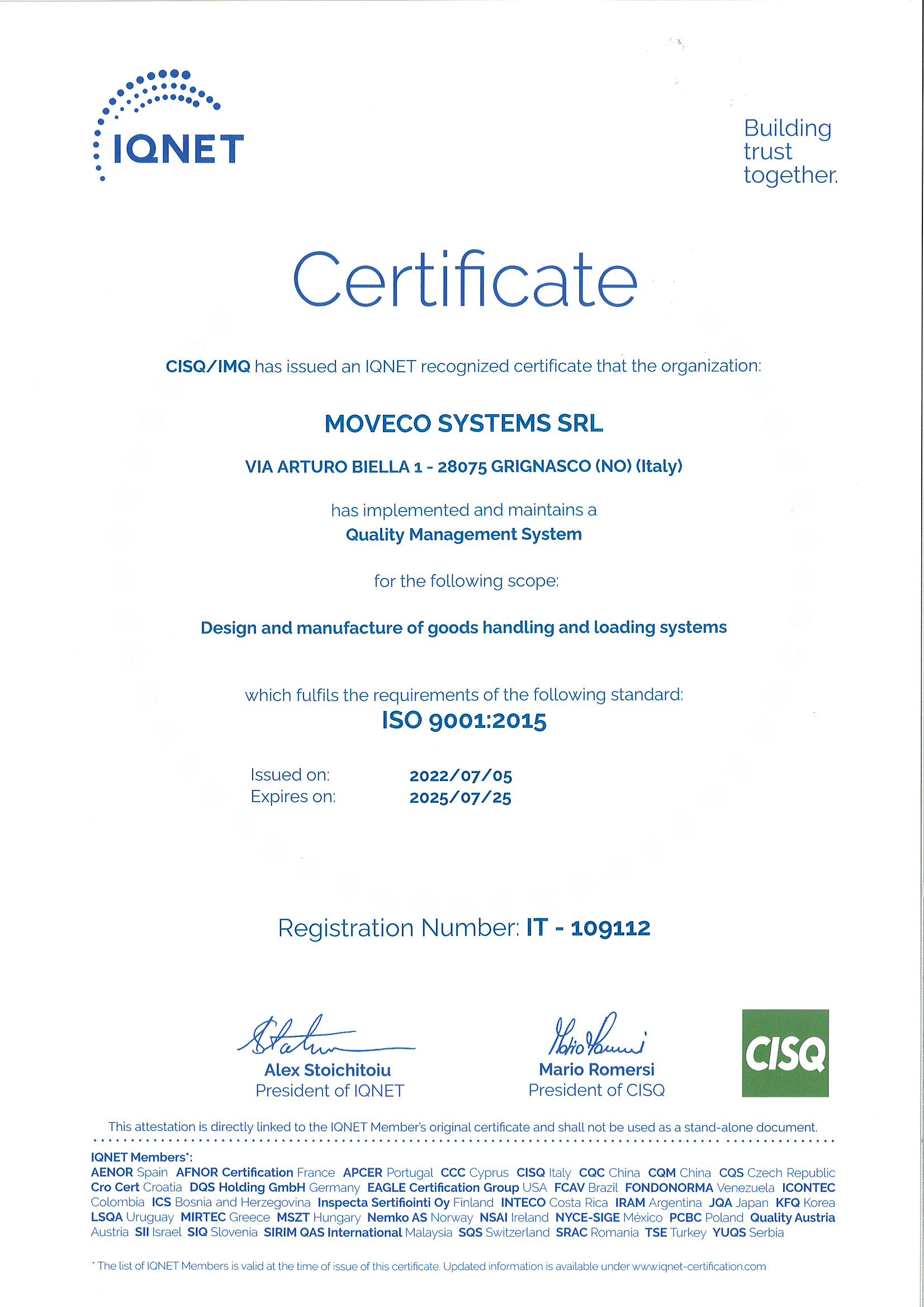 Certificazioni | Moveco Systems
